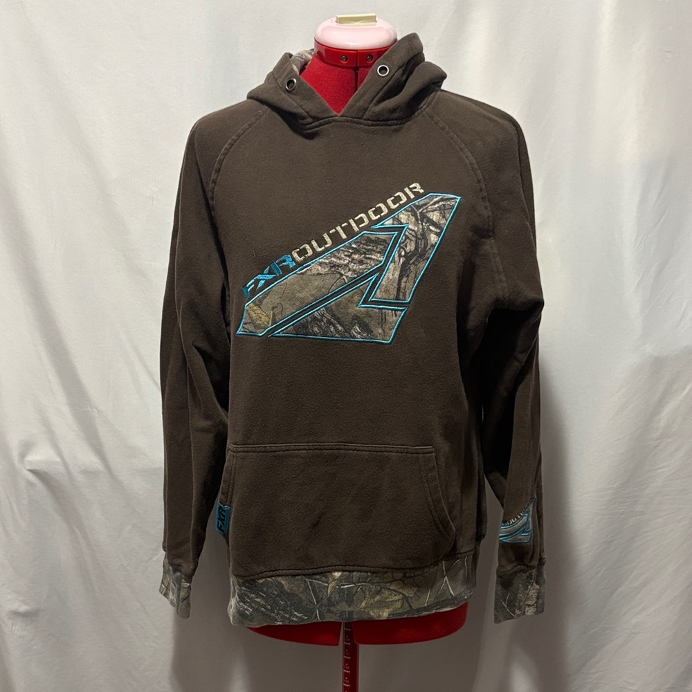Women's Brown Realtree-Inspired Pullover Hoodie with Blue Accent LL135